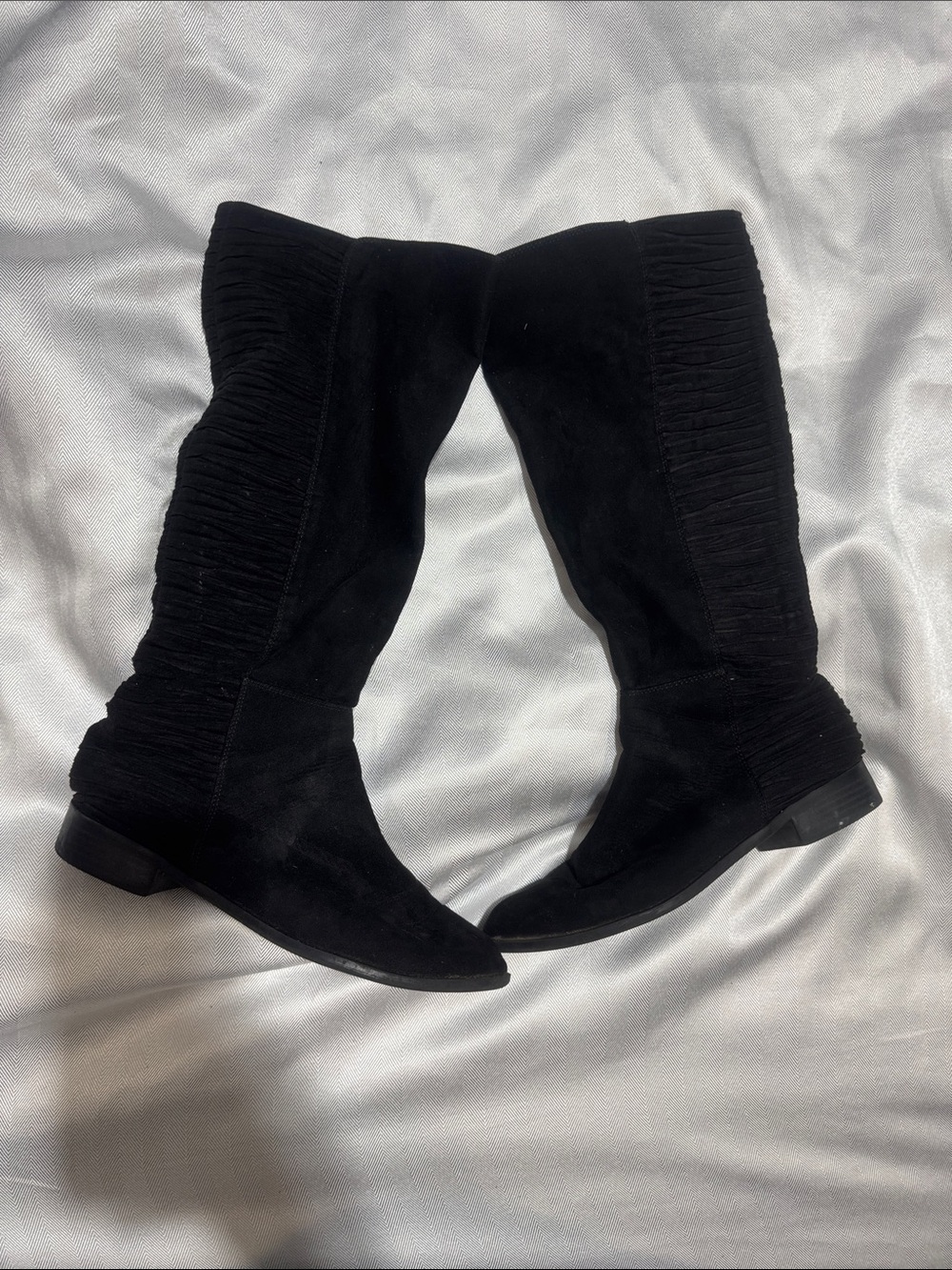 Kelly & Katie Black Suede Over-The-Knee Boots with Ruched Side Panels